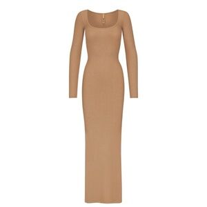 NWT Skims Soft Lounge Long Sleeve Slips Dress in Camel Nude Color - Size M